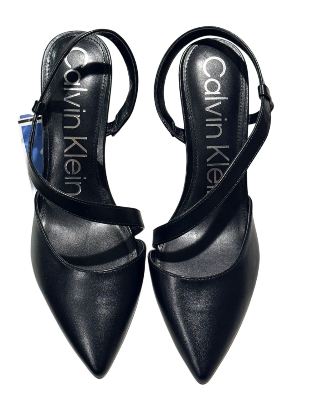 Calvin Klein Black Pointed Slingback Pumps with Cross Strap